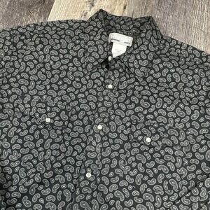 Wrangler Wrancher Western Pearl Snap Button Paisley Shirt Mens‎ Large Gray Rodeo